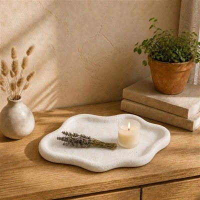 Cloud-Shaped Ivory Travertine Tray