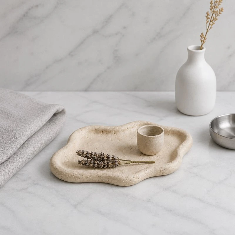 Travertine Stone Tray For Countertop Display